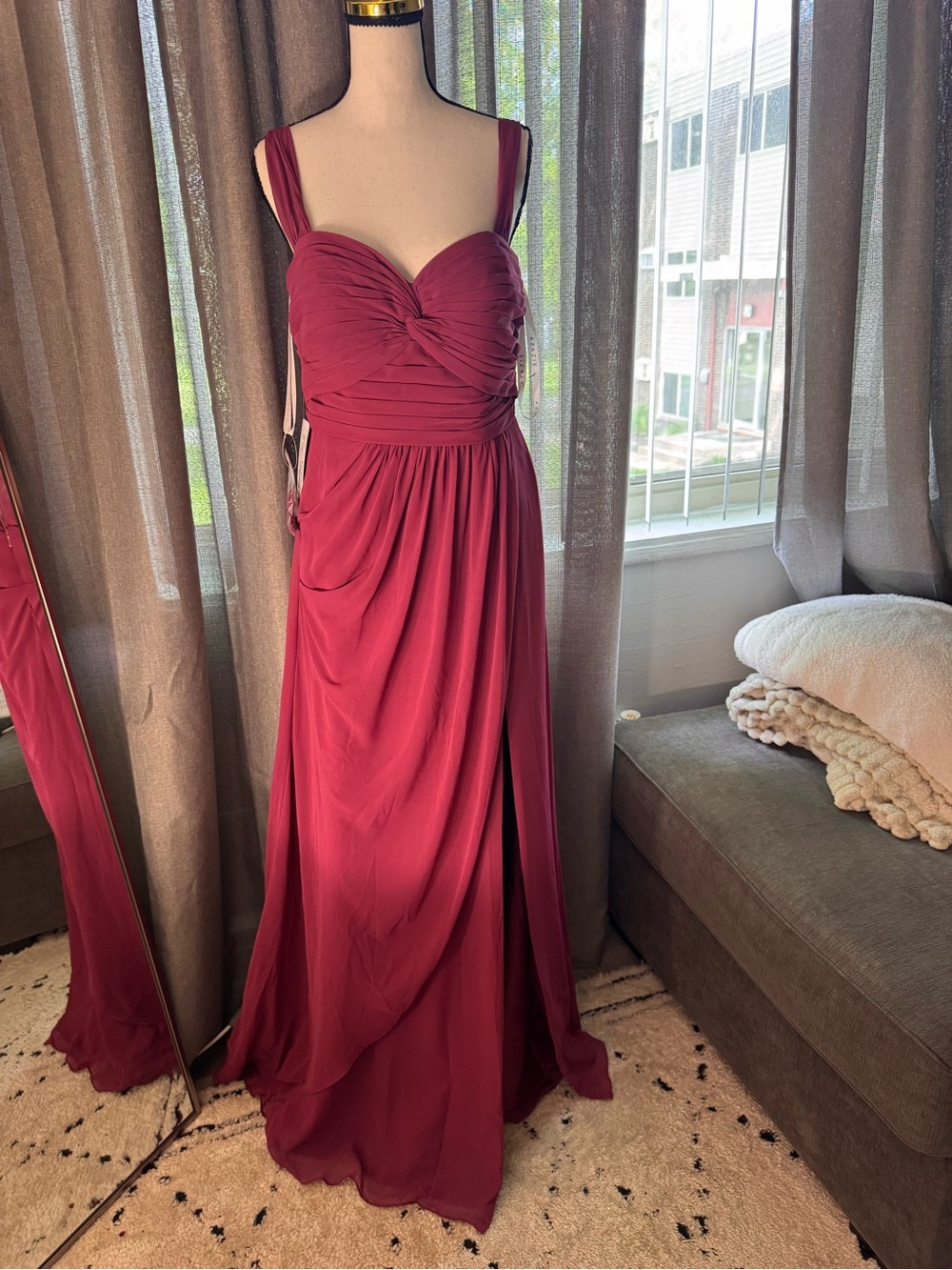 Azazie Wine Twisted Bodice Chiffon Gown